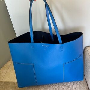 Tory Burch 2 piece block T Blue leather Tote Bag with Pouch